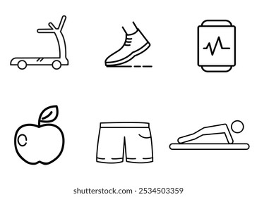 Fitness Icons Treadmill, Shoes, Heart Rate, Apple, Shorts, PushUps