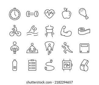 Fitness Icons - Vector Line. Editable Stroke. 