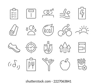 Fitness Icons - Vector Line. Editable Stroke.