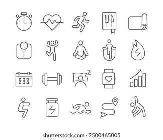 Fitness Icons - Vector Line. Editable Stroke.