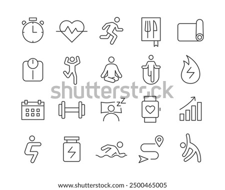 Fitness Icons - Vector Line. Editable Stroke.