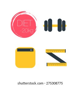 Fitness icons with white background, diet set