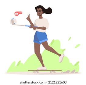 Fitness influencer semi flat RGB color vector illustration. Female blogger streaming about active lifestyle isolated cartoon character on white background