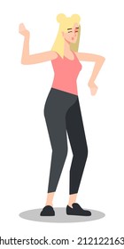 Fitness influencer semi flat RGB color vector illustration. Dancing young woman in sportswear isolated cartoon character on white background