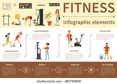 Fitness infographic flat vector illustration. Presentation Concept