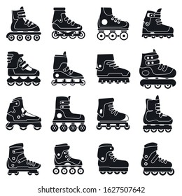 Fitness inline skates icons set. Simple set of fitness inline skates vector icons for web design on white background