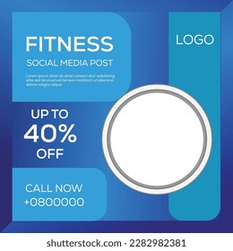 Fitness instagram gym blue social media post template