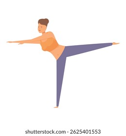 Fitness instructor balancing on one leg and stretching her body during yoga practice session