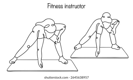 A fitness instructor conducts a training program aimed at improving physical fitness, endurance, strength and flexibility. She demonstrates exercises and works out with a woman.