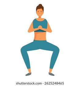 Fitness instructor demonstrating a yoga goddess pose, promoting health and wellbeing