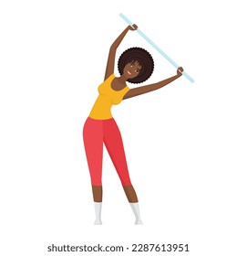 Ejercicio del instructor de fitness. Programa de pérdida de peso, estiramiento de la ilustración de la cartografía vectorial de sesión del entrenador