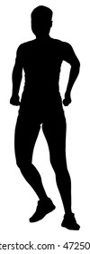 Fitness instructor lady vector silhouette illustration isolated on white. Sport, training, gym and lifestyle concept. Personal trainer present worming up skills. Woman stretching and weight lifting.