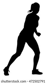 Fitness instructor lady vector silhouette illustration isolated on white. Sport, training, gym and lifestyle concept. Personal trainer present worming up skills. Woman stretching and weight lifting.