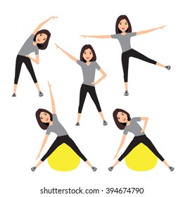 Fitness instructor. A slender girl with long dark hair. A character in various poses.