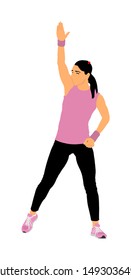 Fitness instructor training vector isolated on white background. Sport woman active in gym.  Athlete lady doing exercise. Warming up and workout activity. Personal trainer demonstrated skills.