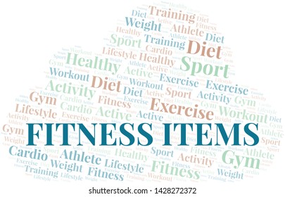 Fitness Items word cloud. Wordcloud made with text only.