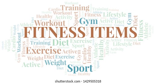 Fitness Items word cloud. Wordcloud made with text only.