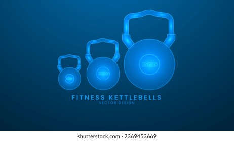 Fitness kettlebells. Sport training and fitness. Vector illustration with light effect and neon