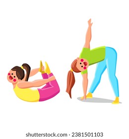 fitness kid girl yoga vector. exercise health, little healthy, childhood active fitness kid girl yoga character. people flat cartoon illustration