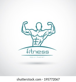 Fitness label with bodybuilder - vector illustration