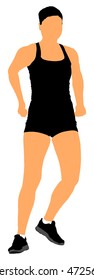 Fitness lady instructor vector illustration isolated on white background. Sport, training, gym and lifestyle concept. Young beautiful woman exercising in the gym. Athletic woman personal trainer.
