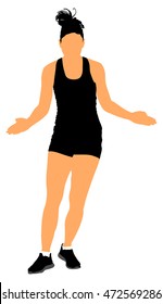 Fitness lady instructor vector illustration isolated on white background. Sport, training, gym and lifestyle concept. Young beautiful woman exercising in the gym. Athletic woman personal trainer.
