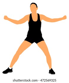 Fitness lady instructor vector illustration isolated on white background. Sport, training, gym and lifestyle concept. Young beautiful woman exercising in the gym. Athletic woman personal trainer.