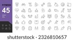 Fitness Line Editable Icons set. Vector illustration of modern thin line style icons of the components of an active lifestyle: types of physical activity, proper nutrition, and sports equipment.