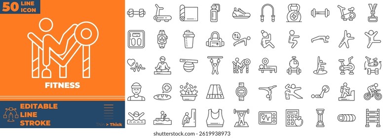 Fitness Line Editable Icons set. Vector illustration in modern thin line style of fitness icons: Sport, lifestyle, diet, etc