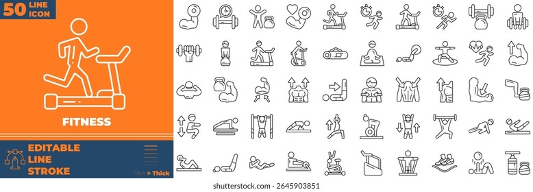 Fitness Line Editable Icons set. Vector illustration in modern thin line style of fitness icons: gym, exercise, weight, etc