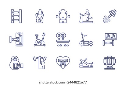 Fitness line icon set. Editable stroke. Vector illustration. Containing exercise, treadmill, weightlifting, physical wellbeing, dumbbell, gym machine, vr fitness, online fitness, fat, ladder.
