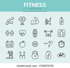 Fitness line icon set for infographic or website