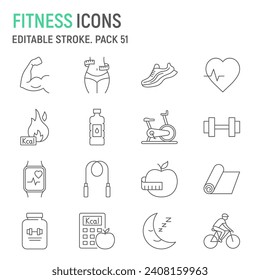 Fitness line icon set, sport collection, vector graphics, logo illustrations, healthy lifestyle vector icons, weight loss signs, outline pictograms, editable stroke