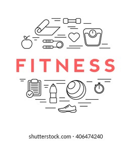 Fitness line icons. Banner