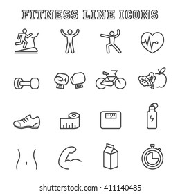 fitness line icons, mono vector symbols