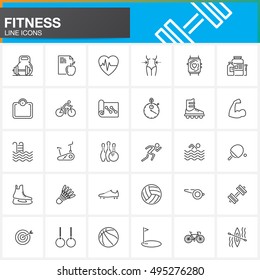 Fitness line icons set, outline vector symbol collection, linear pictogram pack isolated on white, logo illustration