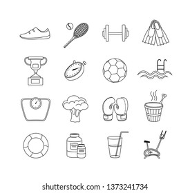 Fitness line icons. Sport and training icon set. Vector illustration.