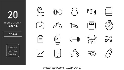 Symbole für Fitnessgeräte. Vektorlineareinsatz.
