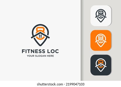 diseño de logotipo de ubicación de fitness uso de concepto pin house dumbbell