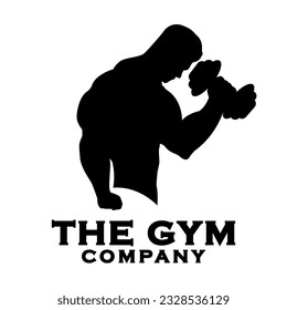 Fitness logo badge with muscle man, Gymnastic logo template vector. Silhouette vector illustration.