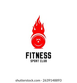 fitness logo, barbell and burning fire	