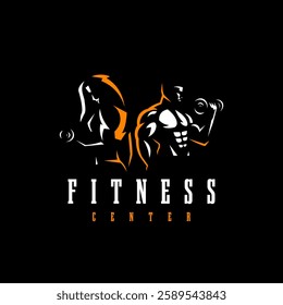 fitness logo, bodybuilder logo vector, muscle man and women logo inspiration