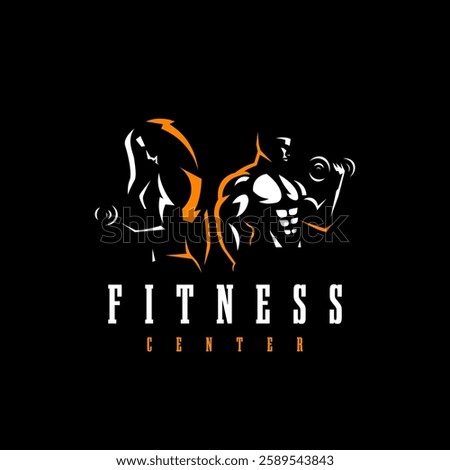 fitness logo, bodybuilder logo vector, muscle man and women logo inspiration