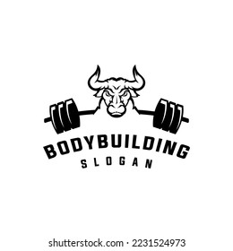 fitness logo with Bull head mascot. Buffalo logo vector, shield symbol,  bull head vector, esport bull angry vector flat logo