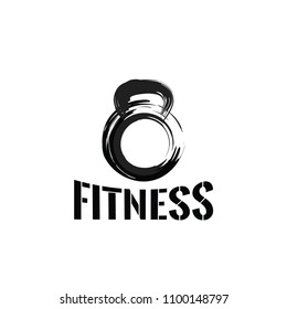 Fitness logo concept, brush stroke movement forming kettle bell 