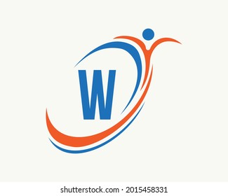 Fitness logo design. Bio, health icon. Medical logo design with W letter concept