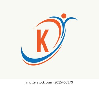 Fitness logo design. Bio, health icon. Medical logo design with K letter concept