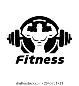 Fitness logo design with black and white color, vector art illustration  