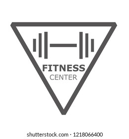fitness logo design with dumbbell in triangle