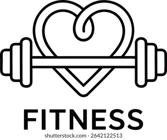 Fitness Logo Design Featuring a Heart Shaped Outline and a Barbell Symbolizing Strength minimalist black